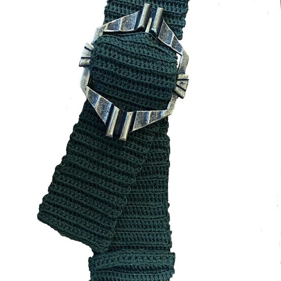 Vintage Crochet Knitted Boho Belt Green Wide - Picture 2 of 5